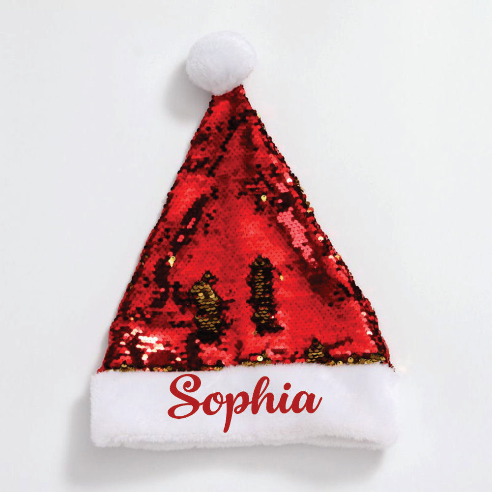 Personalised Sequins Christmas Santa Caps -(Red And Gold)
