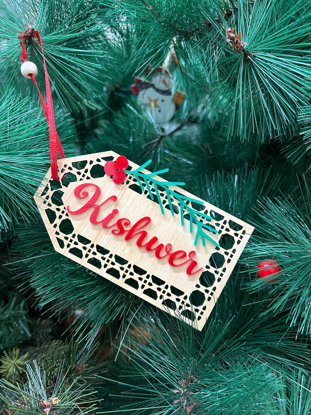 Rattan Tag Ornament - Six-sided (with wood in middle)