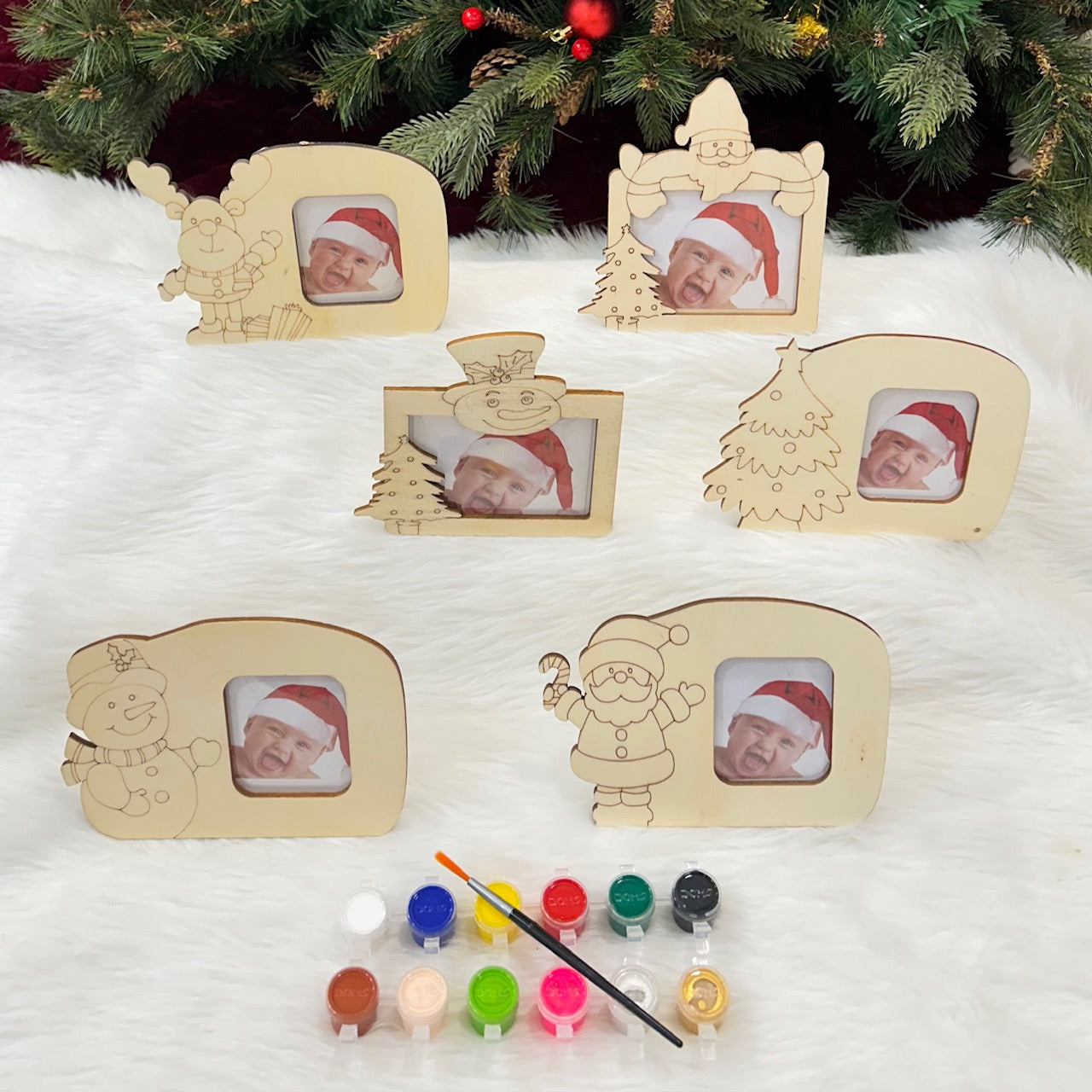 Wooden DIY Photo Case With Paints (Set of 6)
