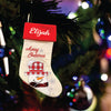 Red Band Linen Stockings- Merry Christmas Snowman