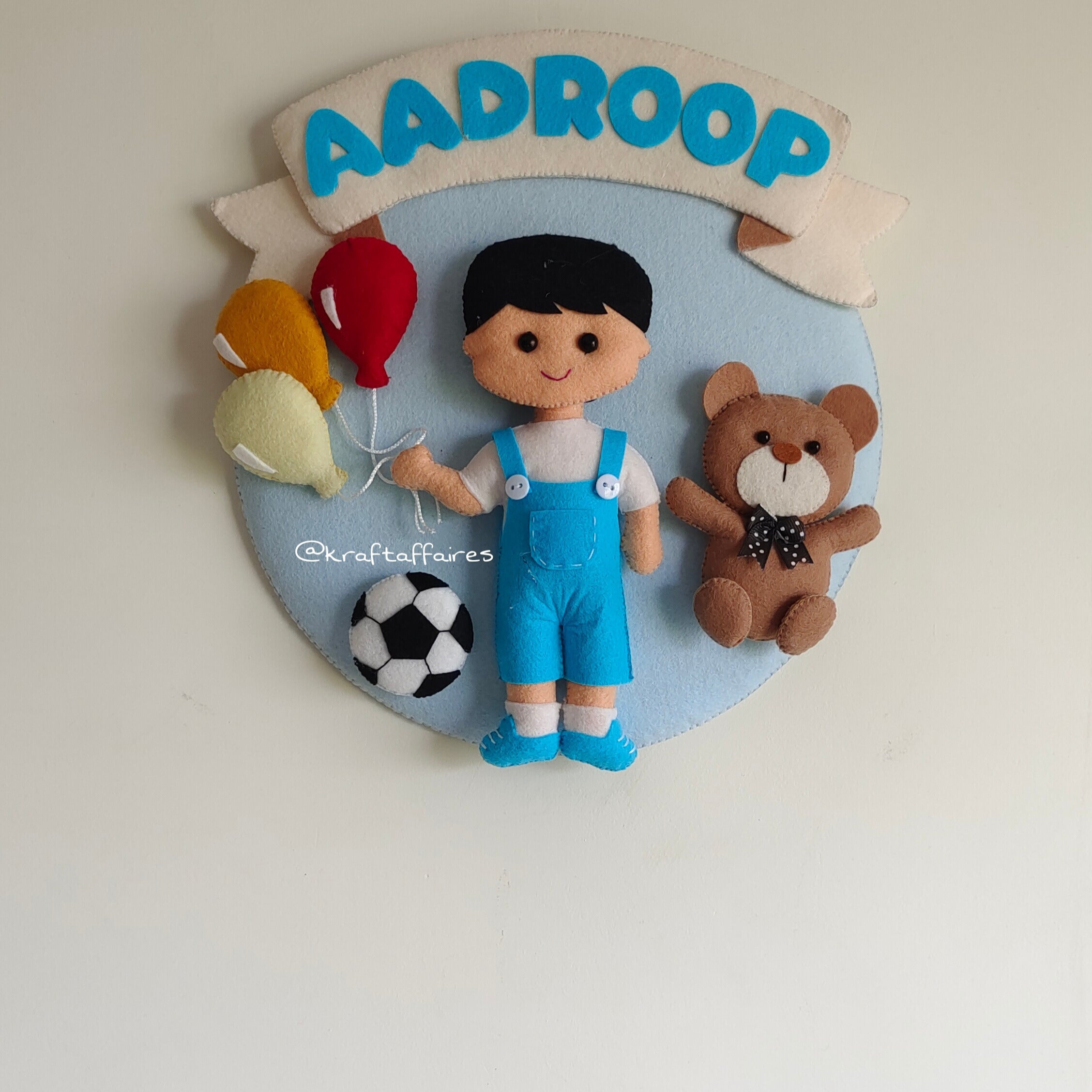 A small boy with Balloons decor  Customized Name Plate Wall Hanging
