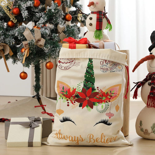 Christmas Sacks- Unicorn With Flowers
