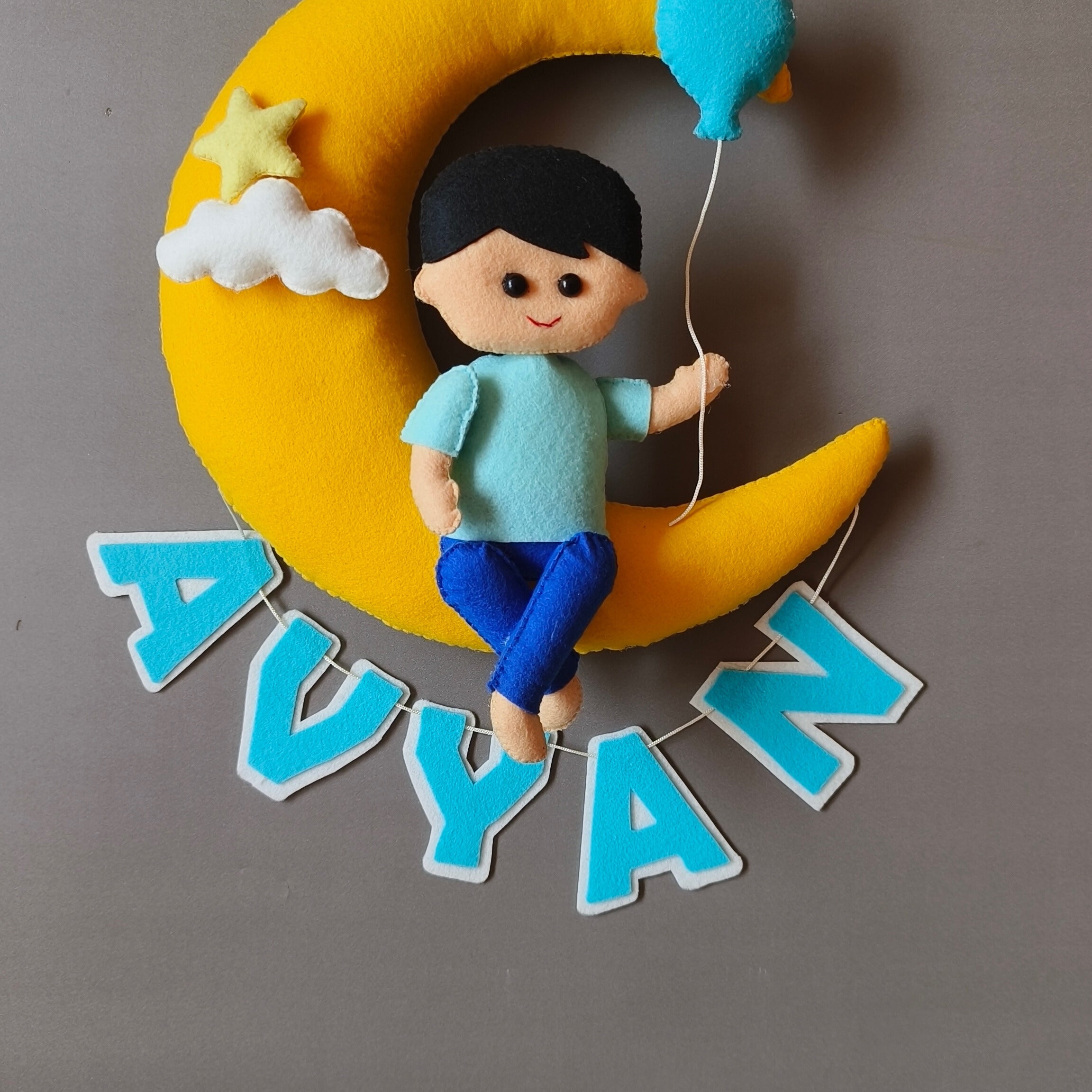 Boy on a moon  Customized Name Plate Wall Hanging