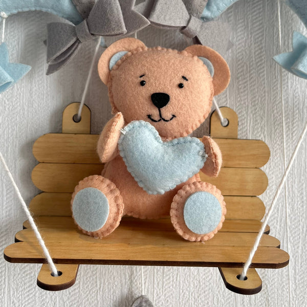 Blue Teddy On a Swing Name Hanging