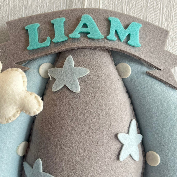 Blue Teddy On a Swing Name Hanging