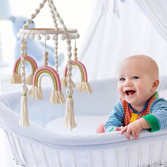Cot Mobile - Rainbow Macrame (Pink)
