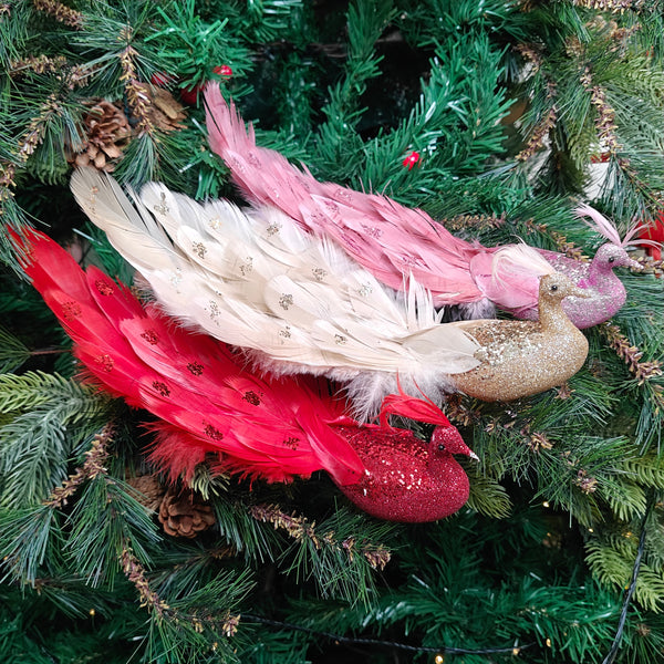 Feather Luxe Clip-On  Peacock Ornament - Set of 3