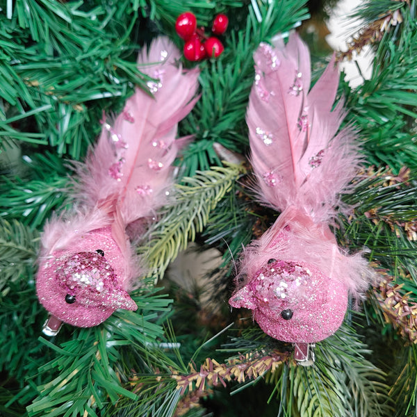 Pink Glitter Grace Clip-On Bird - Set of 2