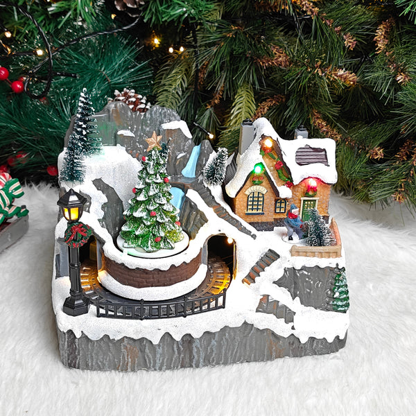 Luxury Light-Up Nativity village with Rotating Tree