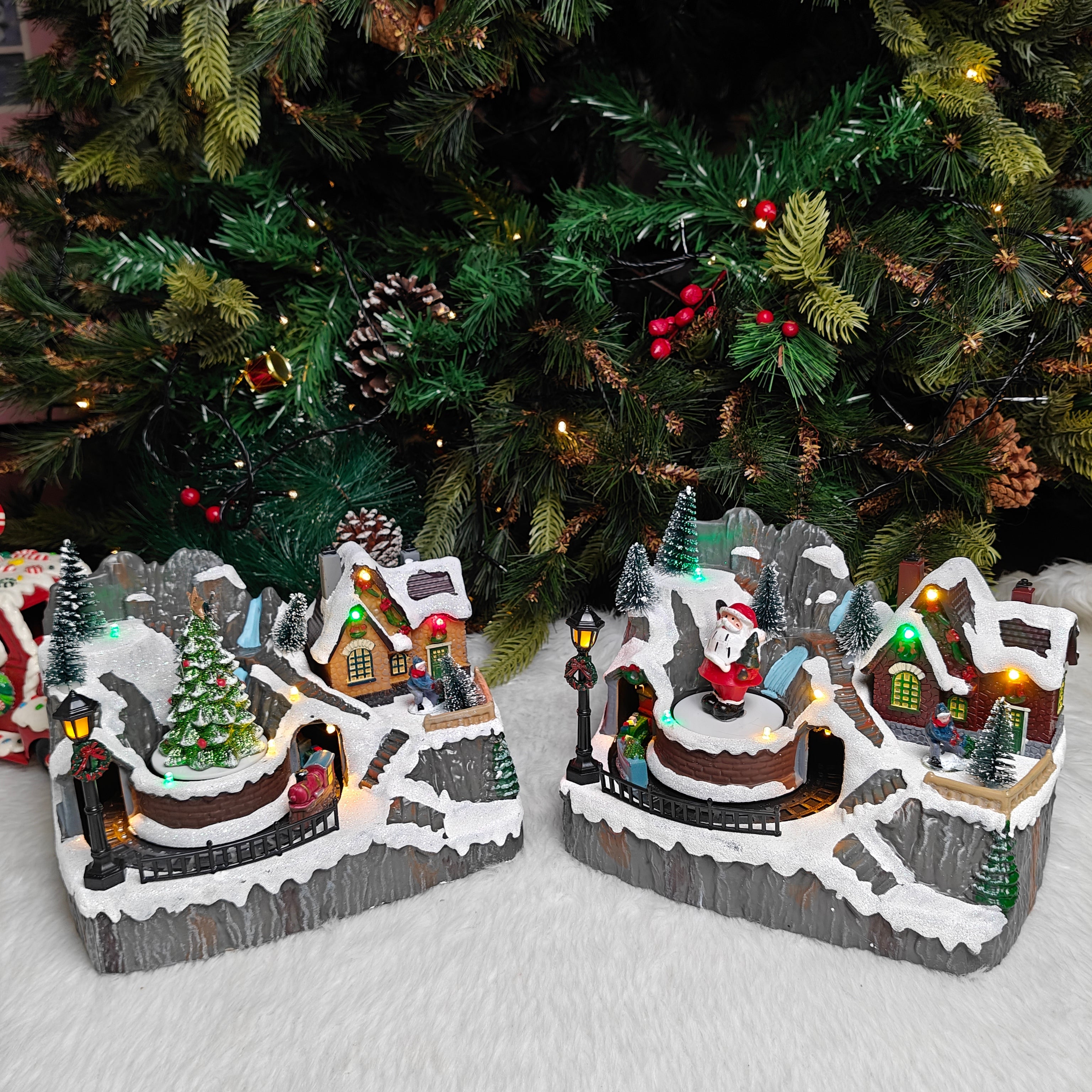 Luxury Light-Up Nativity village with Rotating Tree