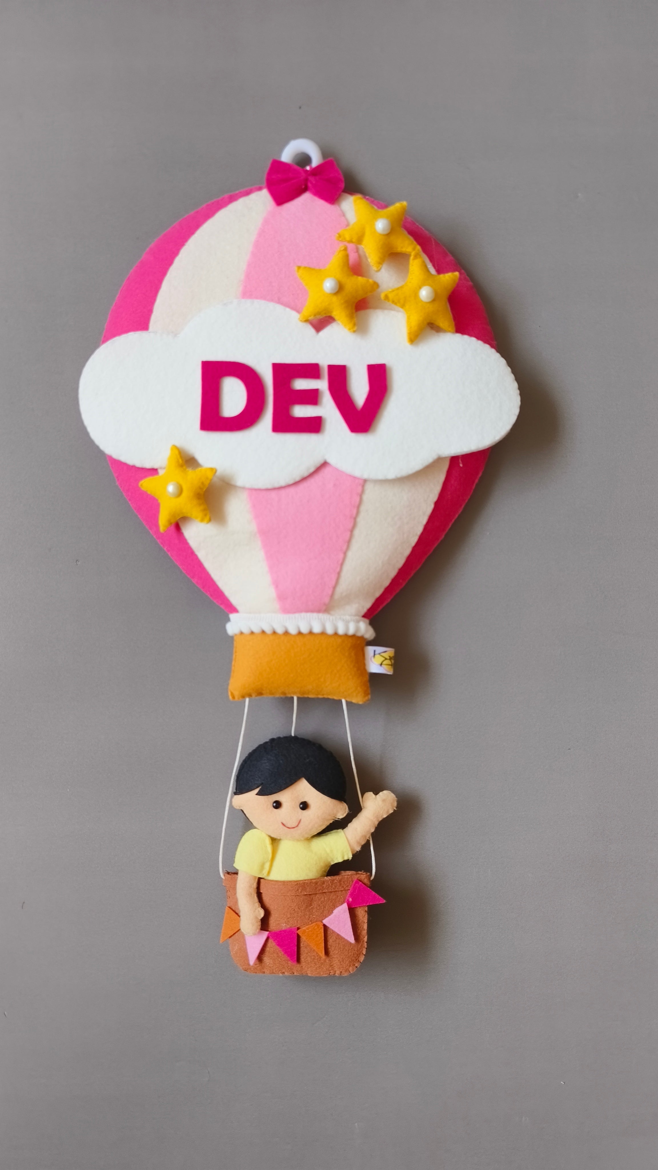 Boy in Hot Air Balloon Customized Name Plate Wall Hanging