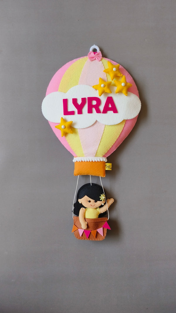 Girl in Hot Air Balloon Customized Name Plate Wall Hanging