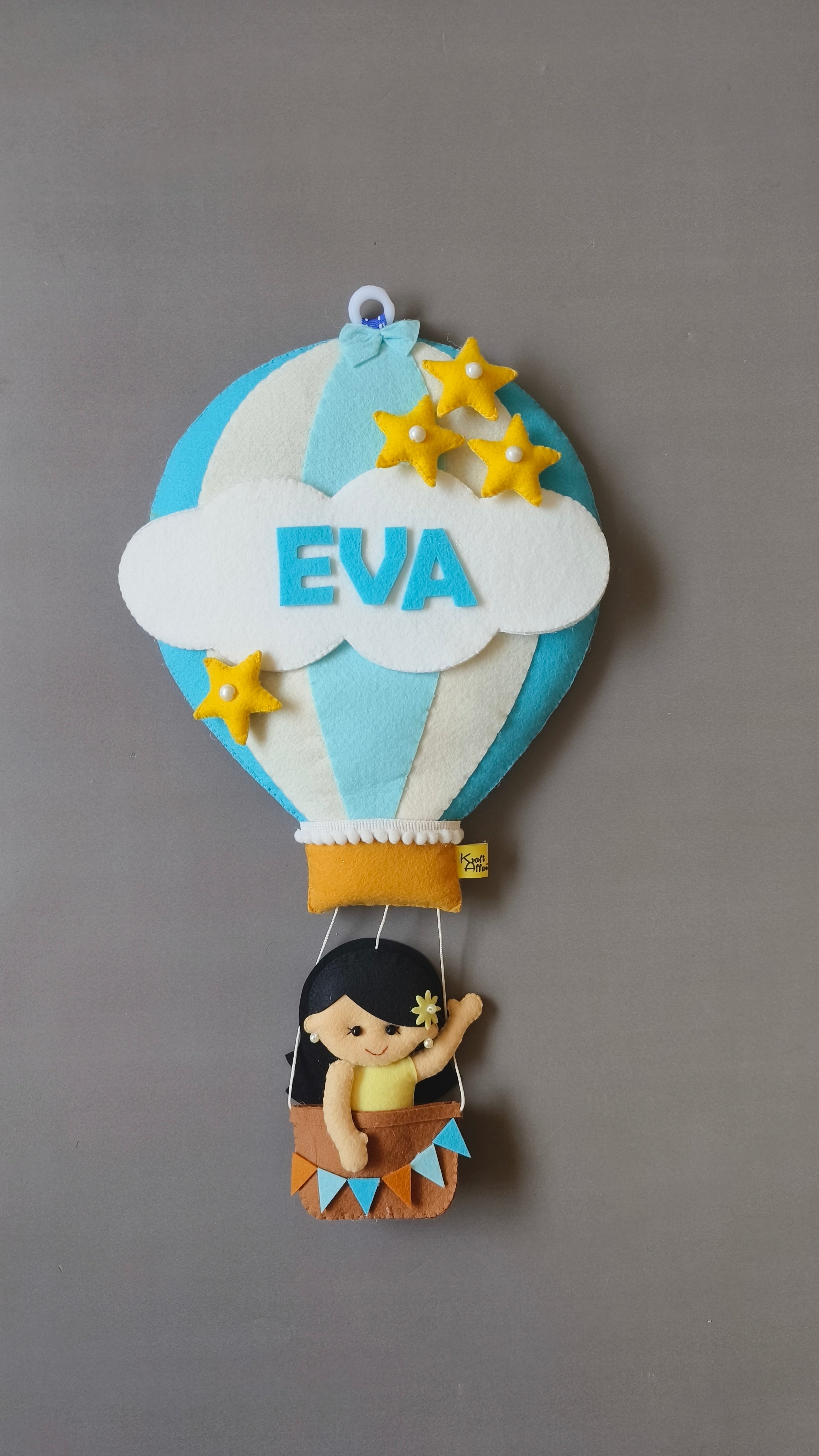 Girl in Hot Air Balloon Customized Name Plate Wall Hanging