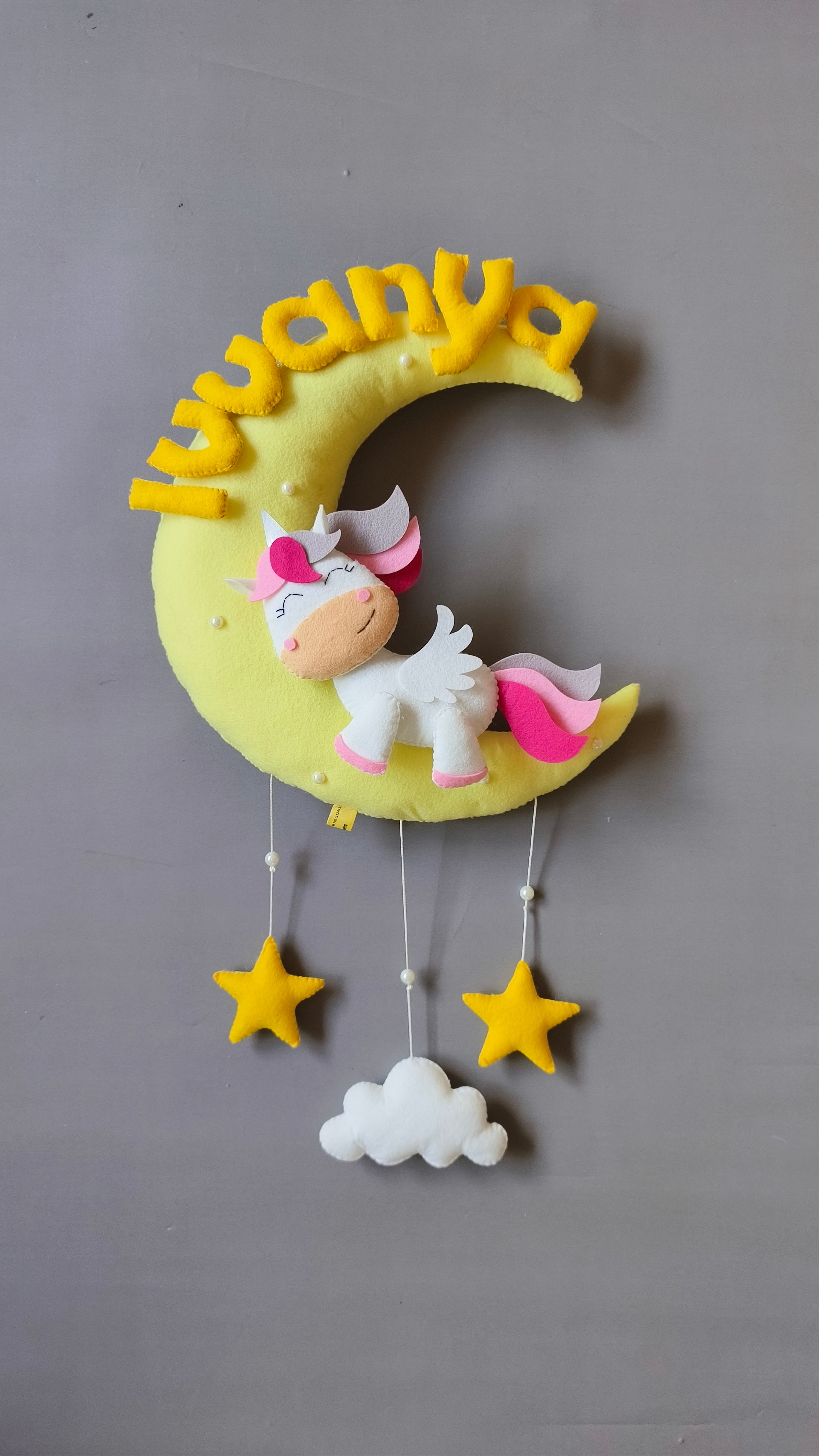 Cute Unicorn on moon  Customized Name Plate Wall Hanging