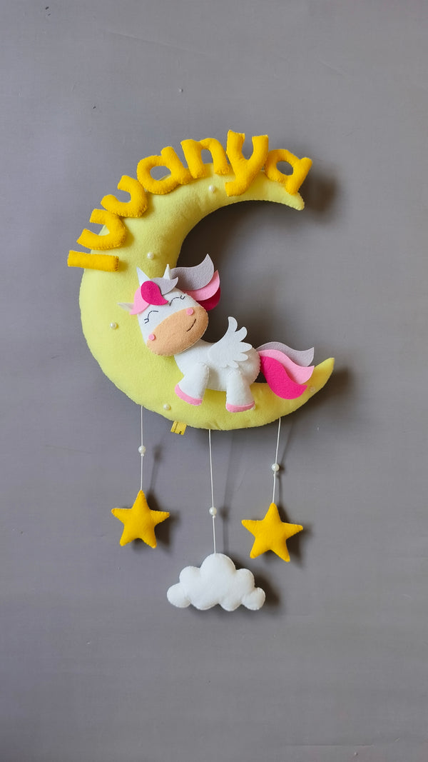 Cute Unicorn on moon  Customized Name Plate Wall Hanging