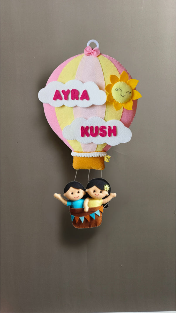 Hot air Balloon for siblings Customized Name Plate Wall Hanging