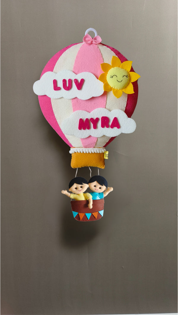 Hot air Balloon for siblings Customized Name Plate Wall Hanging