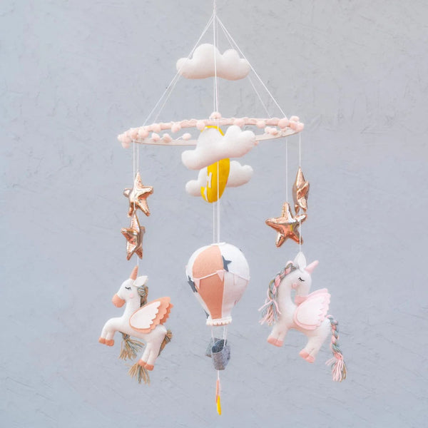 Unicorn & Hot Air Balloon Personalised Cot Mobile – Pastel