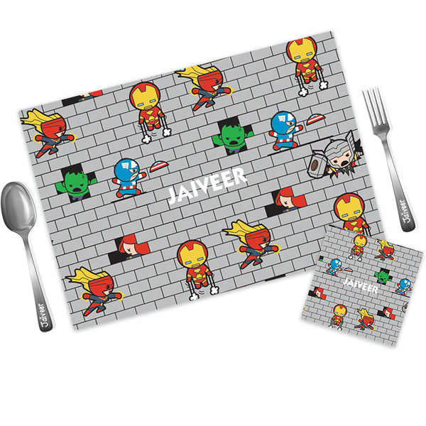 Superhero Personalized Kids Mat Coaster Set