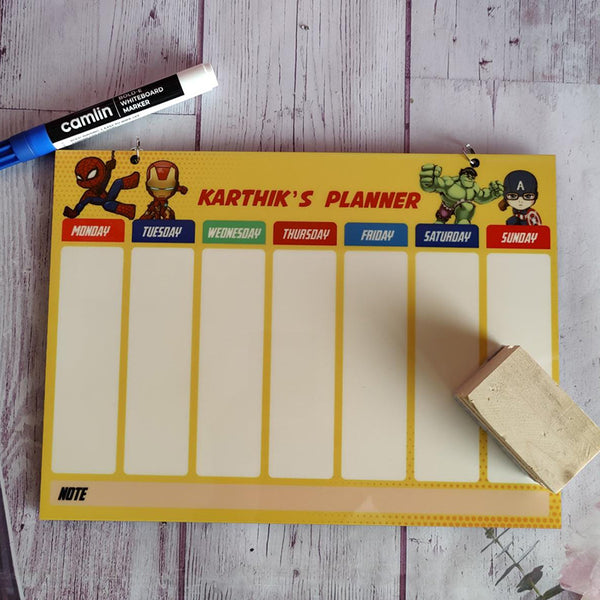 Customized Superheroes Kids Weekly Planner Customized superheroes kids weekly planner