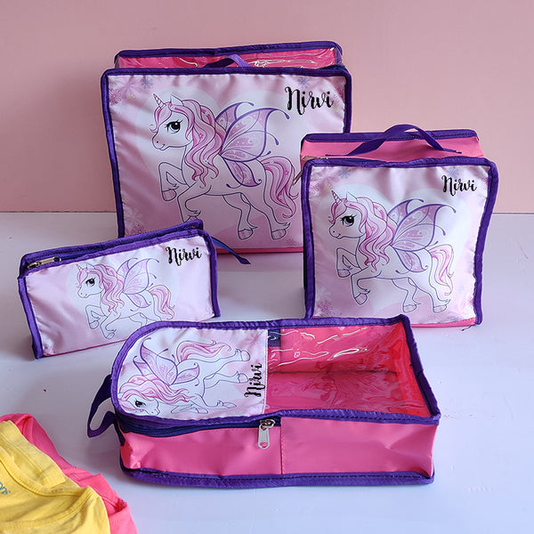 Unicorn Personalized Kids Travel Pouch Combo