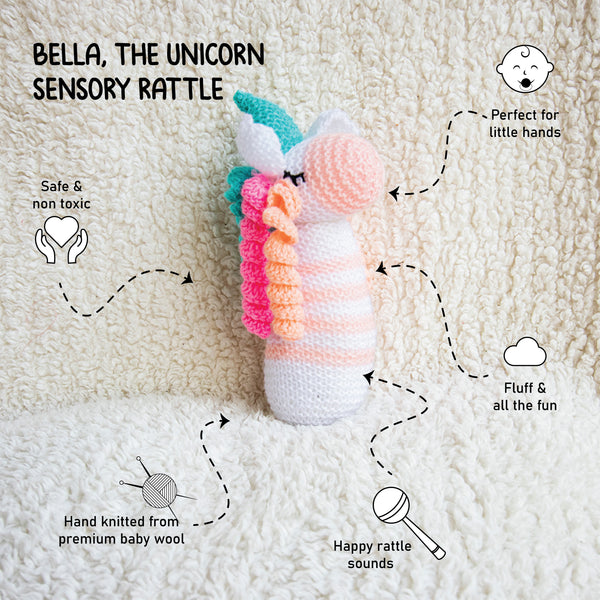 Bella Unicorn Sensory Soft Rattle